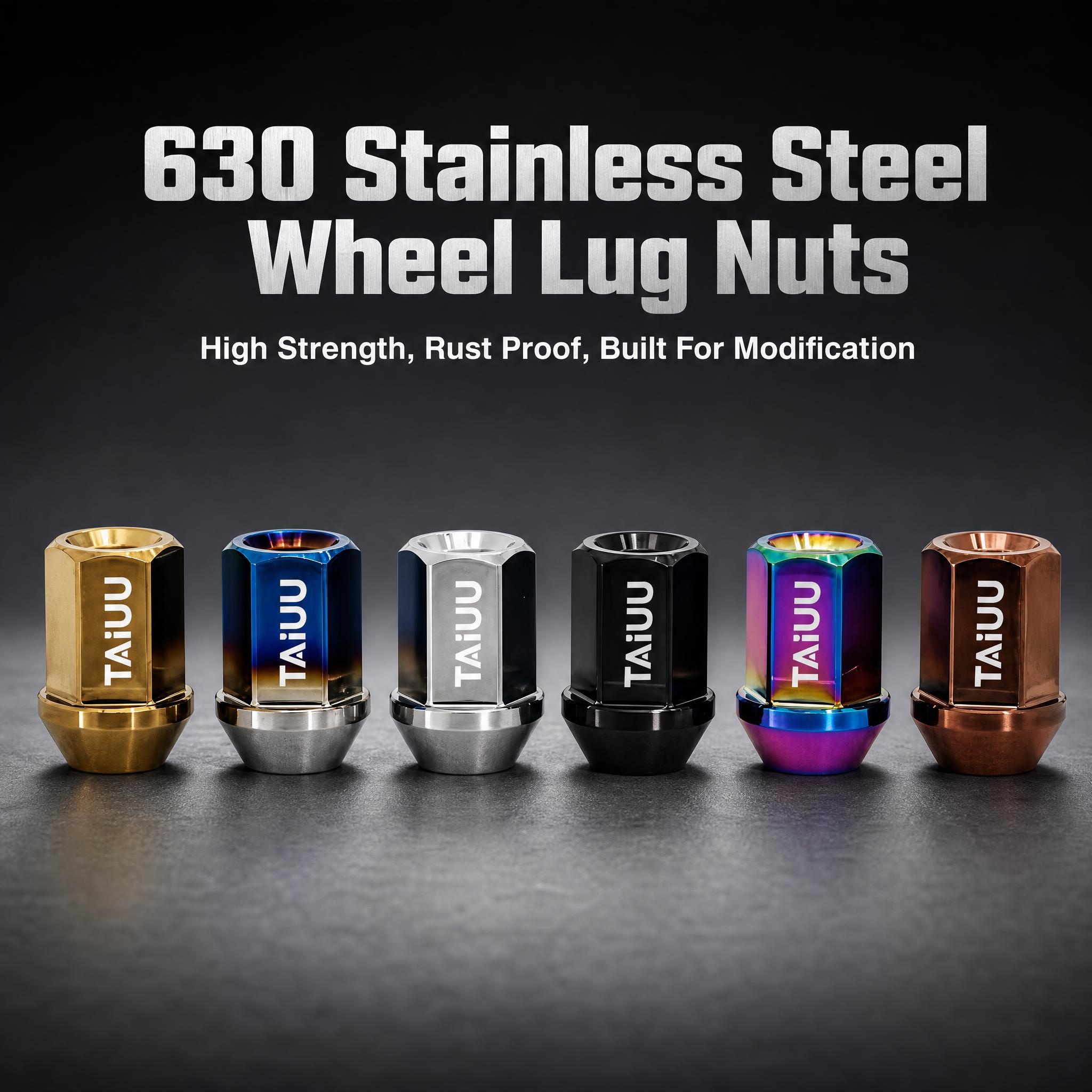 630 STAINLESS STEEL WHEEL FORGED LUG NUT 14X1.5 12X1.5 12X1.25 SUIT TO ACURA INFINITI HONDA LEXUS MAZDA MITSUBISHI NISSAN SUBARU SUZUKI HYUNDAI KIA BUICK CADILLAC CHEROLET CHRYSLER DODGE FORD LINCOLN JAGUAR LAND ROVER